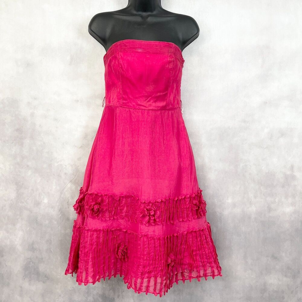 Y2K Coast Silk Dress Womens 8 Ruffled Dopamine Strapless Fairycore Maximalist